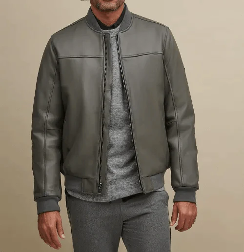 grey leather bomber jacket