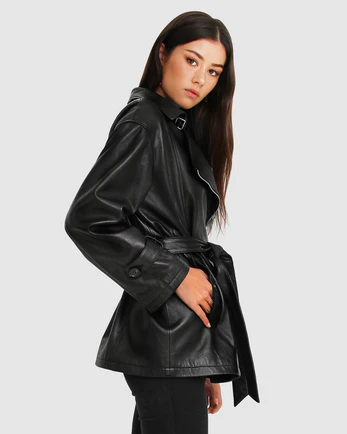 Ladies Belted Leather Jacket 1