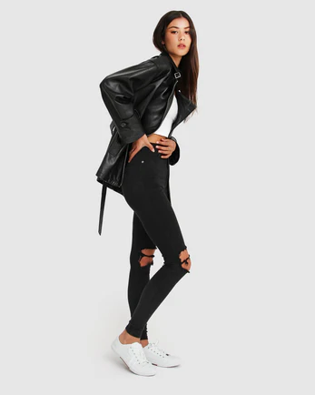 Ladies Belted Leather Jacket 2