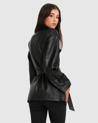 Ladies Belted Leather Jacket 3