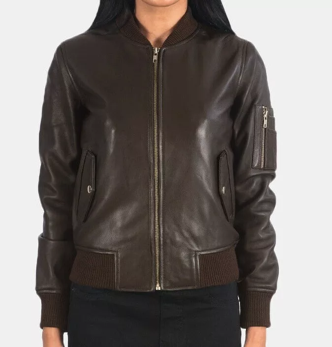 ladies leather bomber jacket