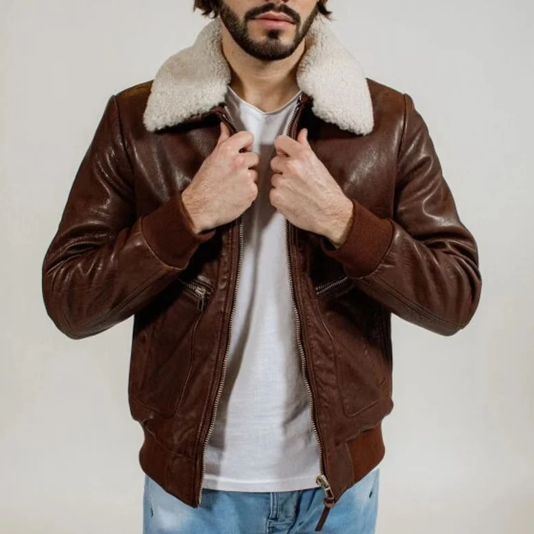 leather bomber jacket with shearling 2