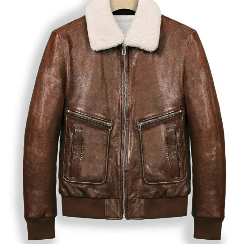 leather bomber jacket with shearling