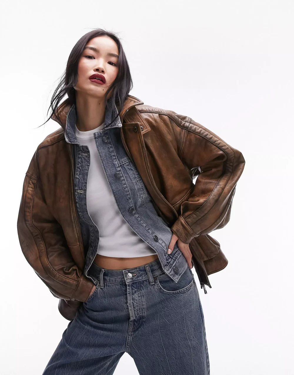 leather oversized bomber jacket