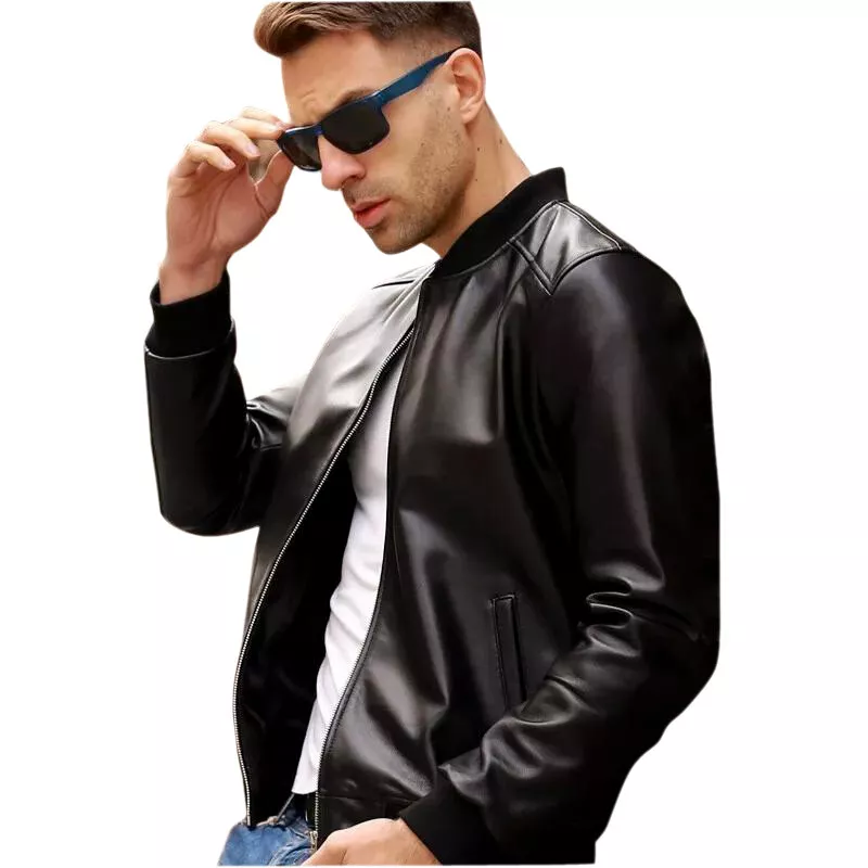 mens black leather bomber jacket