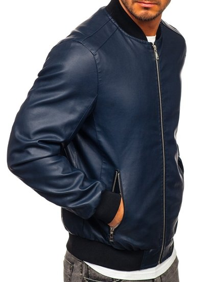 navy leather bomber jacket 1