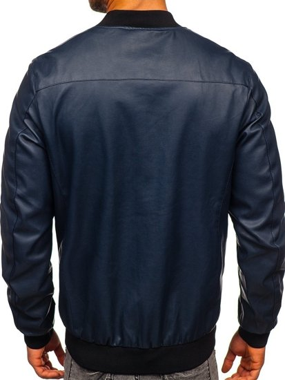navy leather bomber jacket 2