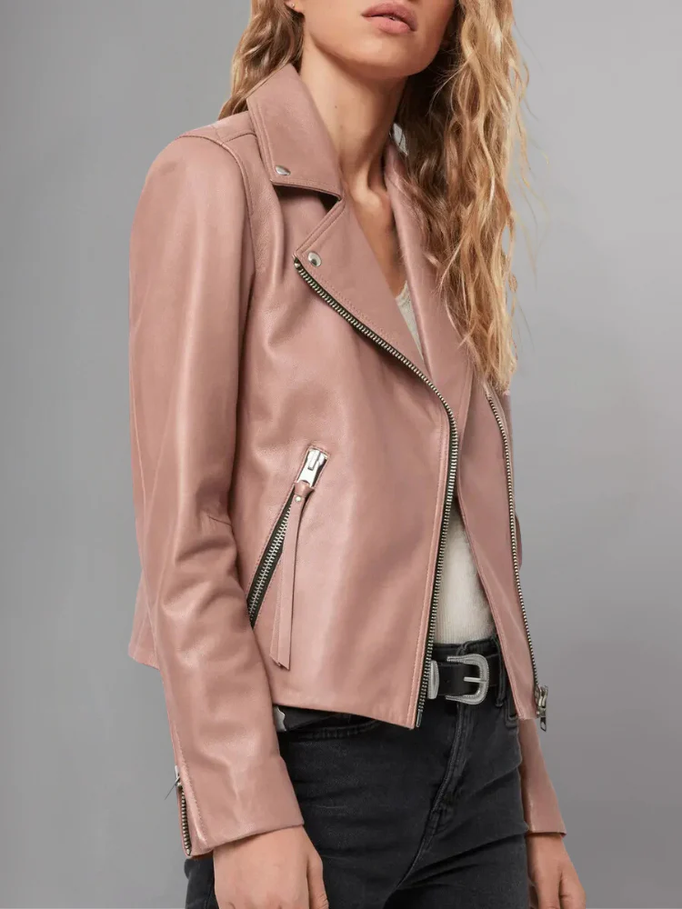 Pink Motorcycle Leather Jacket 1