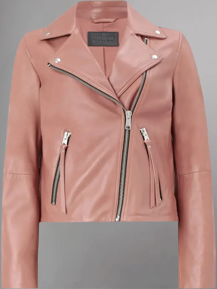 Pink Motorcycle Leather Jacket 3