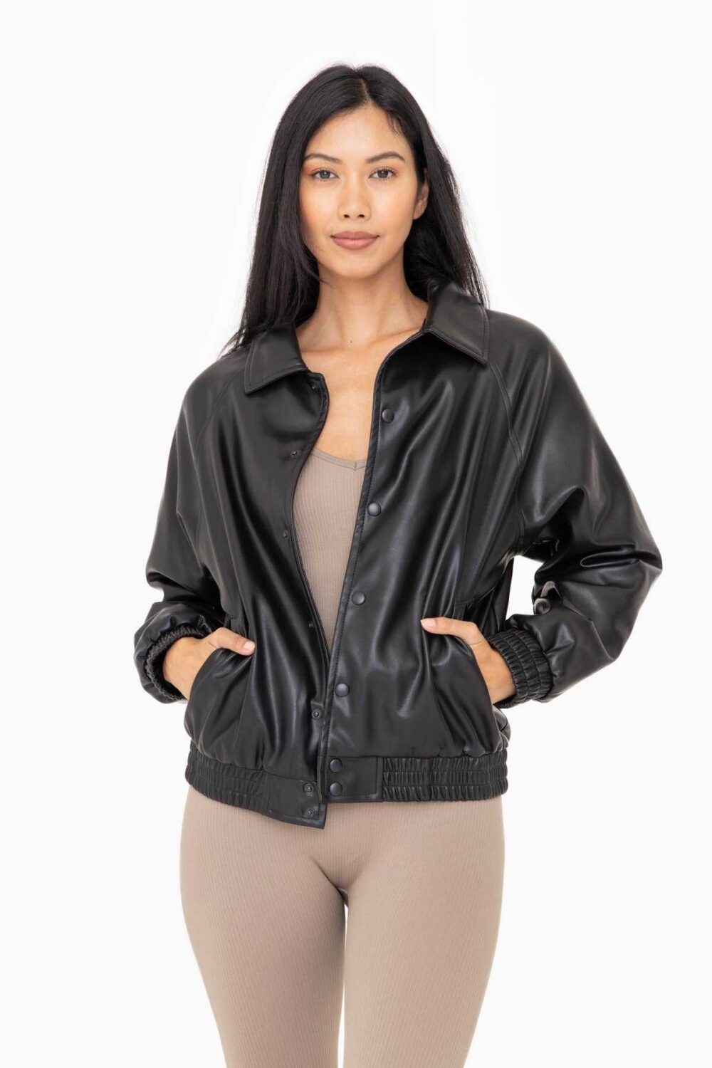 vegan leather bomber jacket