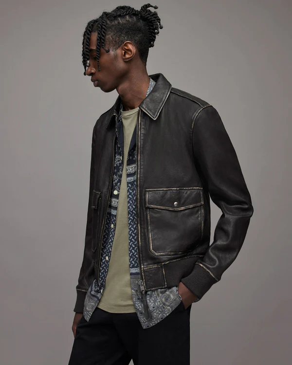 Vintage Leather Bomber Jacket Mens
