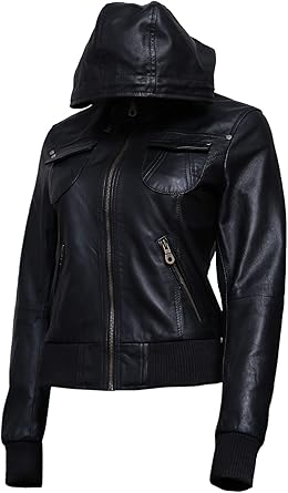womens leather bomber jacket with hood