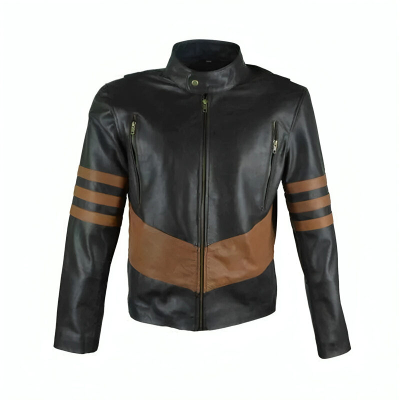 Black Cafe Racer With Brown Stripes Jacket