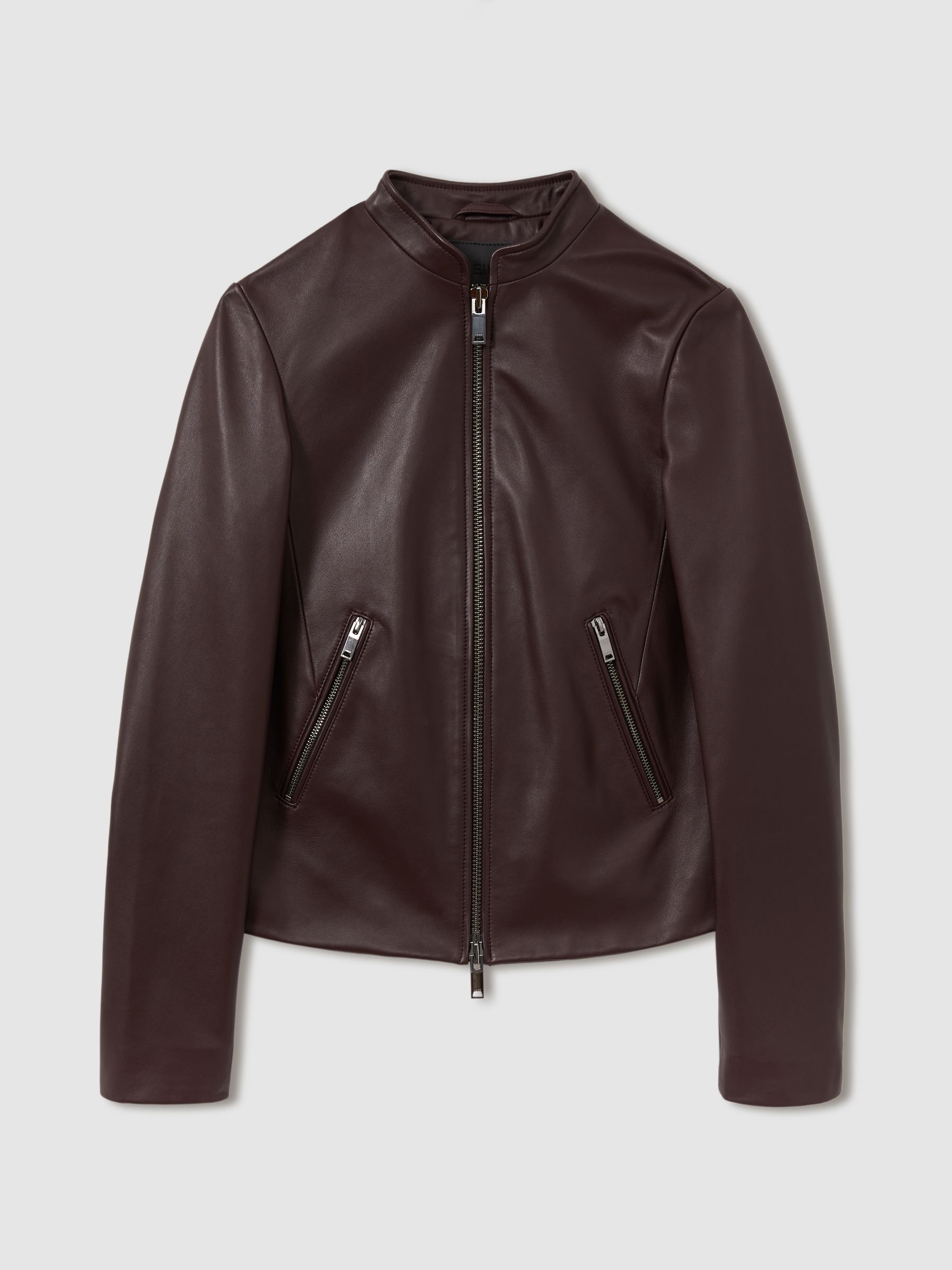 Black Collarless Biker Jacket