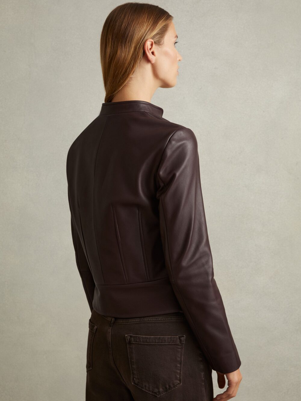 Black Collarless Biker Jacket
