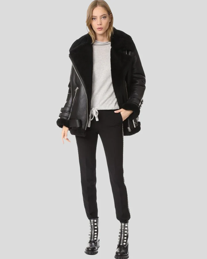 Black Leather Biker Jacket Fur Lined