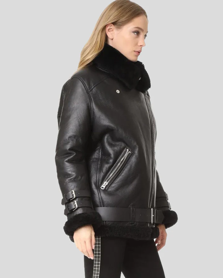 Black Leather Biker Jacket Fur Lined