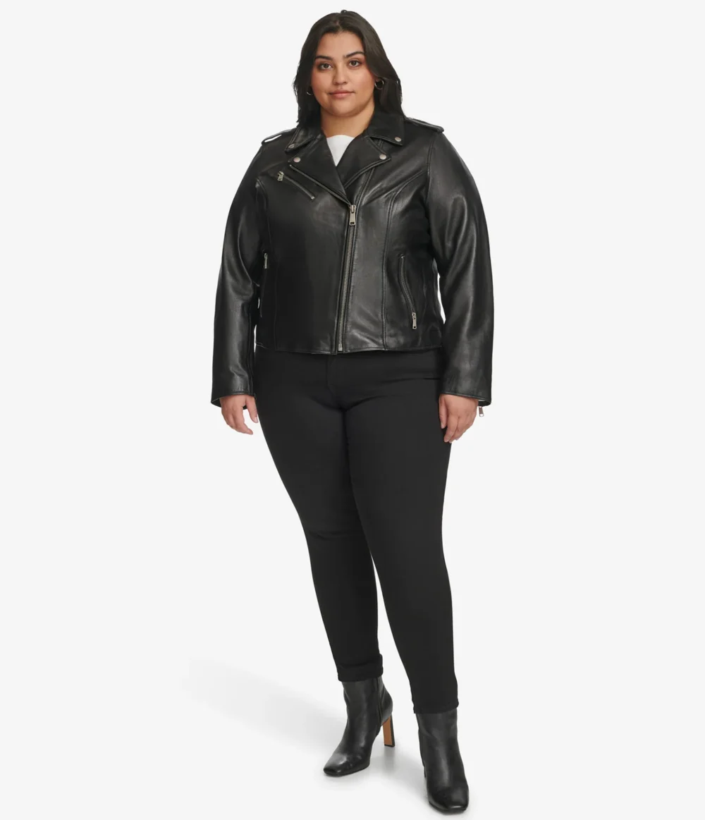 Black Leather Biker Jacket Plus Size