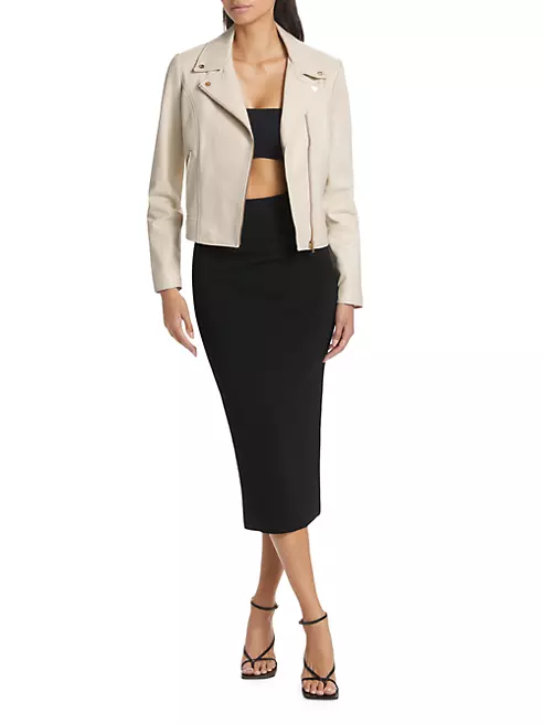 Cream Leather Biker Jacket Ladies