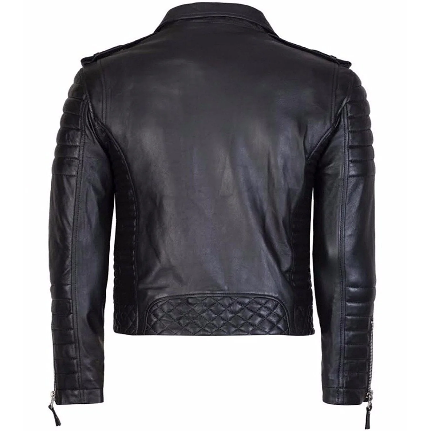 Diamond Quilted Black Leather Biker Jacket