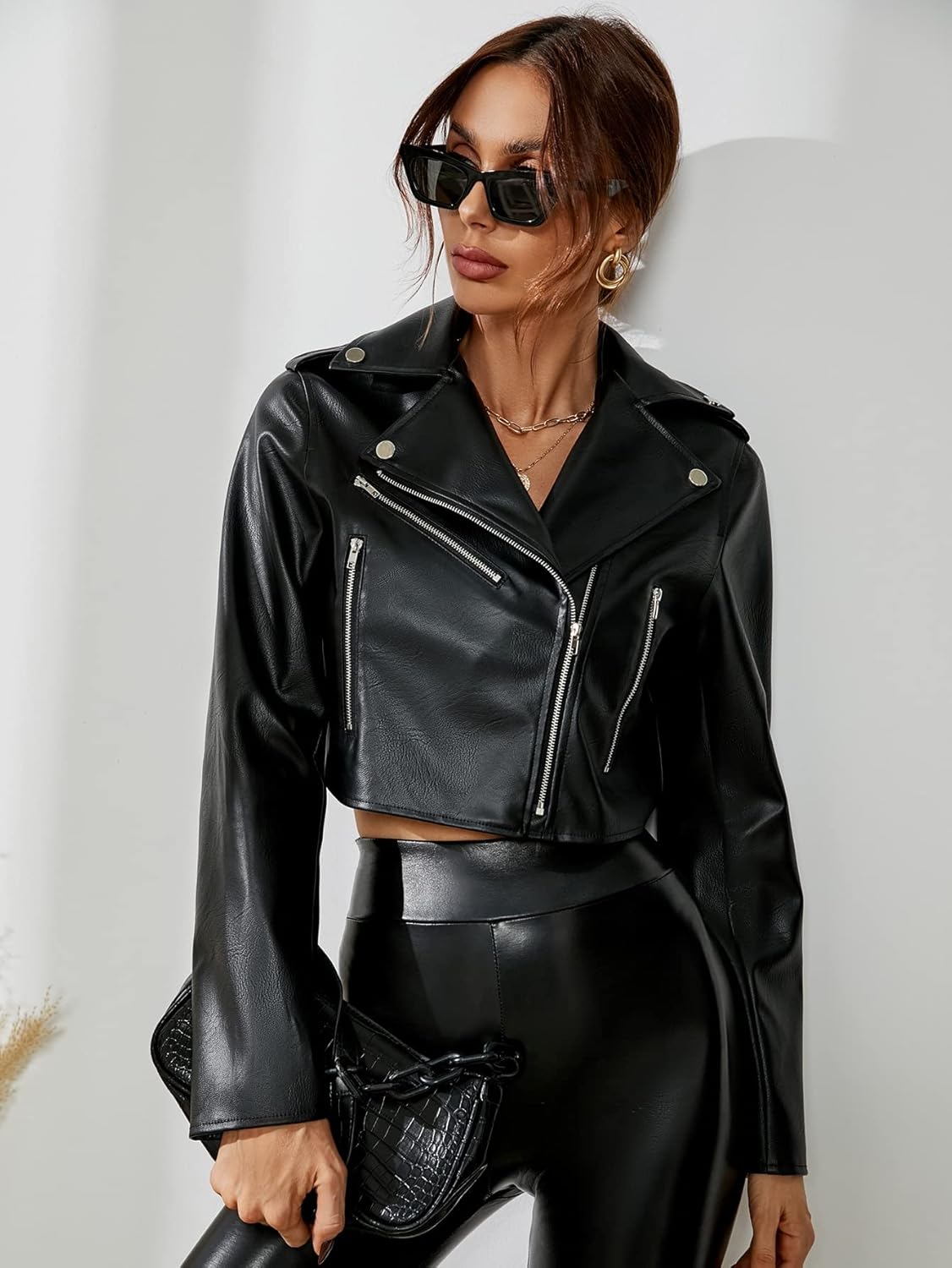 Faux Leather Cropped Biker Jacket