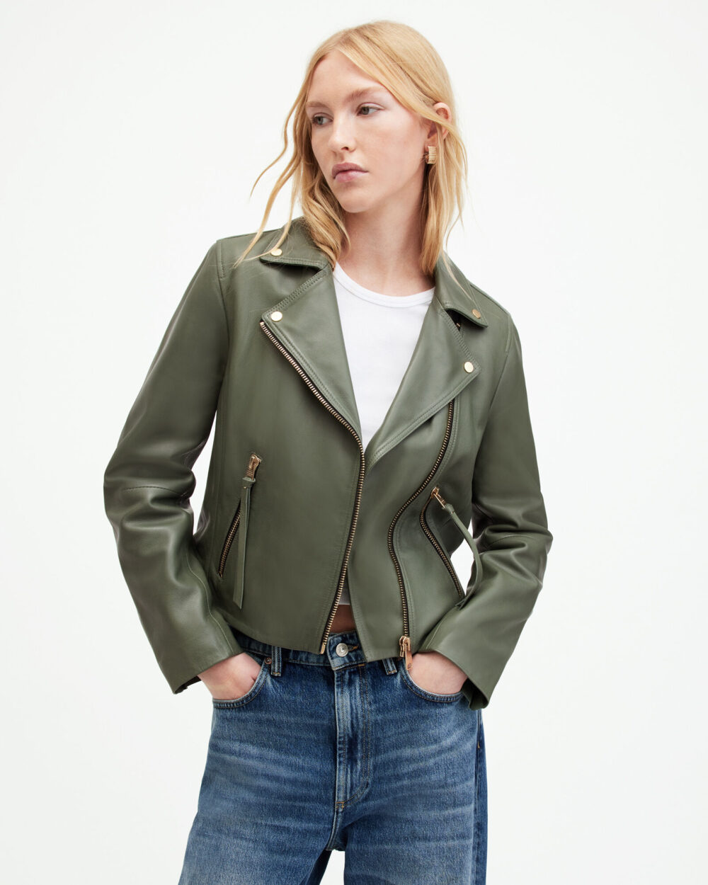 Green Leather Biker Jacket Womens
