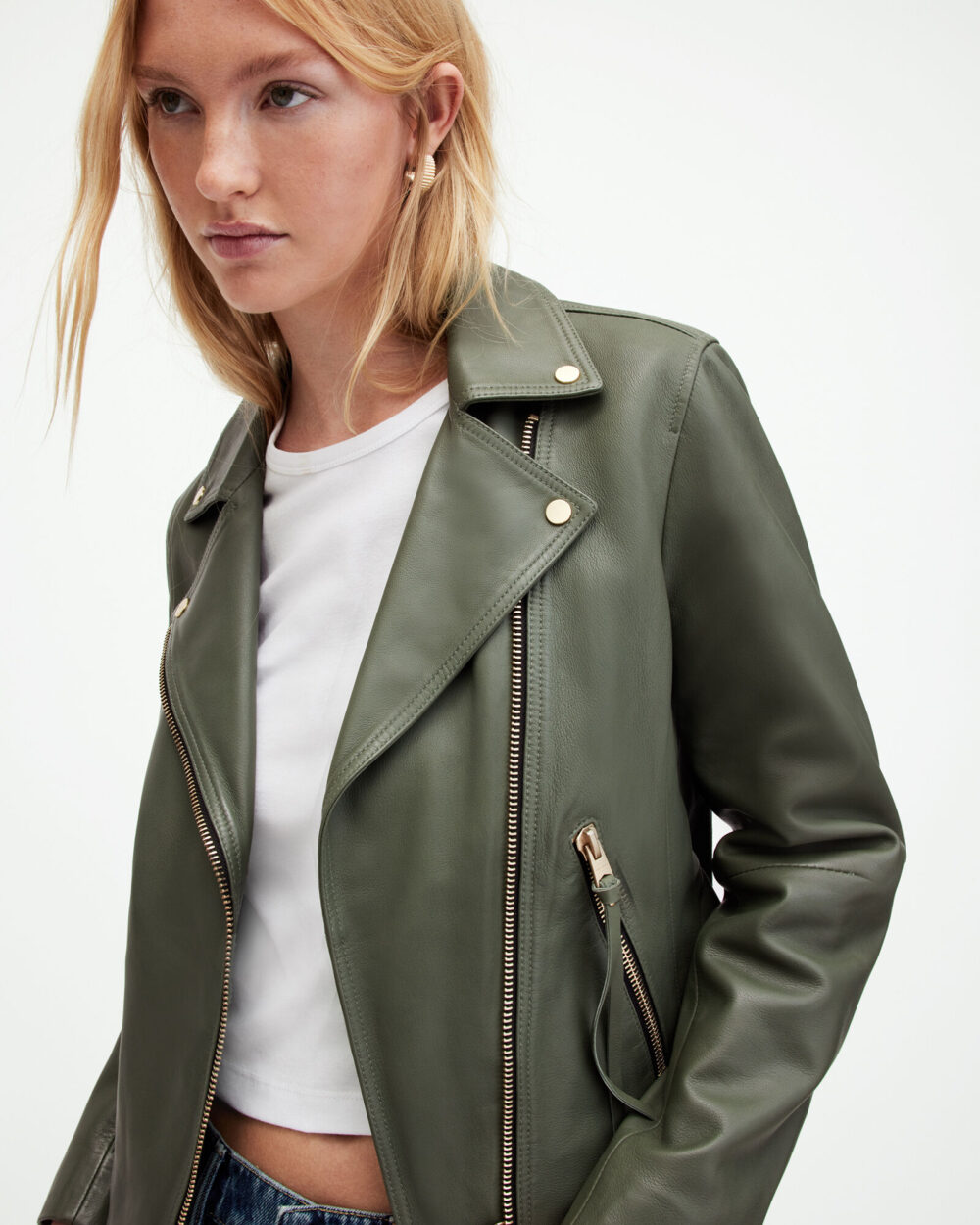 Green Leather Biker Jacket Womens