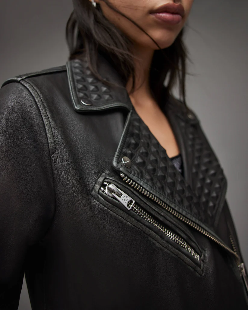 Ladies Studded Leather Biker Jacket