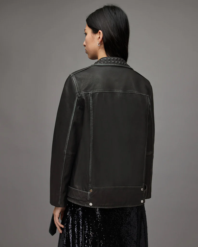 Ladies Studded Leather Biker Jacket