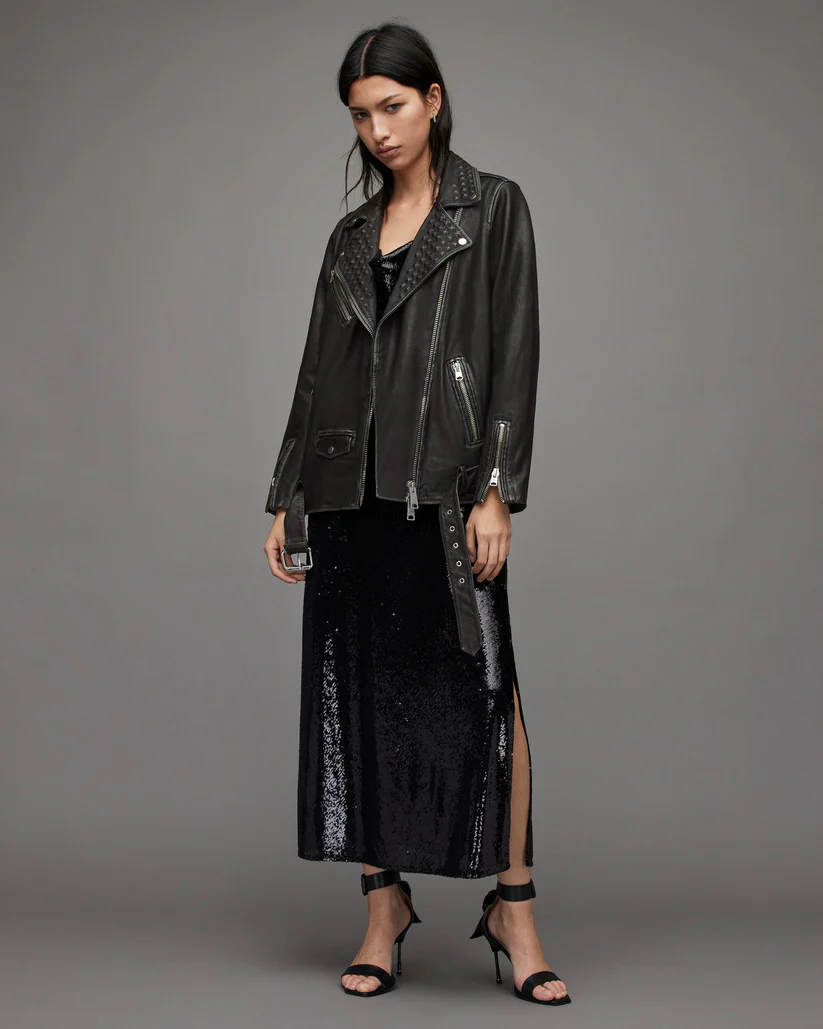 Ladies Studded Leather Biker Jacket