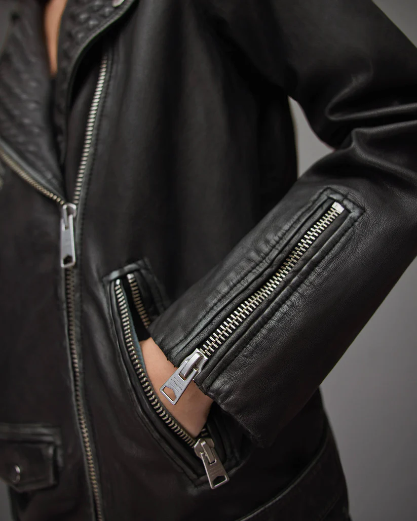 Ladies Studded Leather Biker Jacket