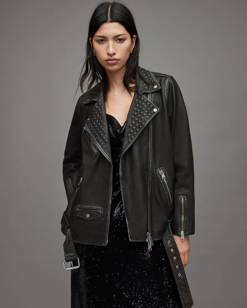 Ladies Studded Leather Biker Jacket