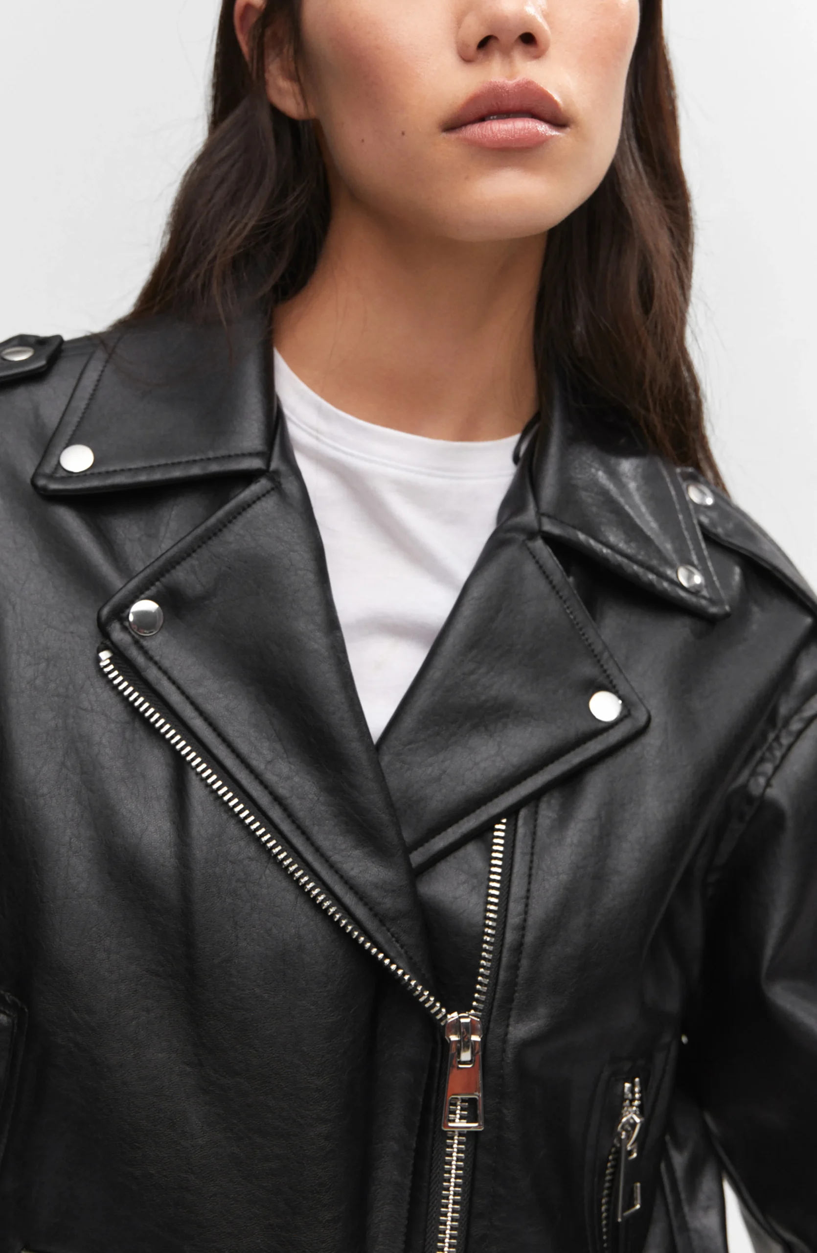Mango Oversized Leather Biker Jacket