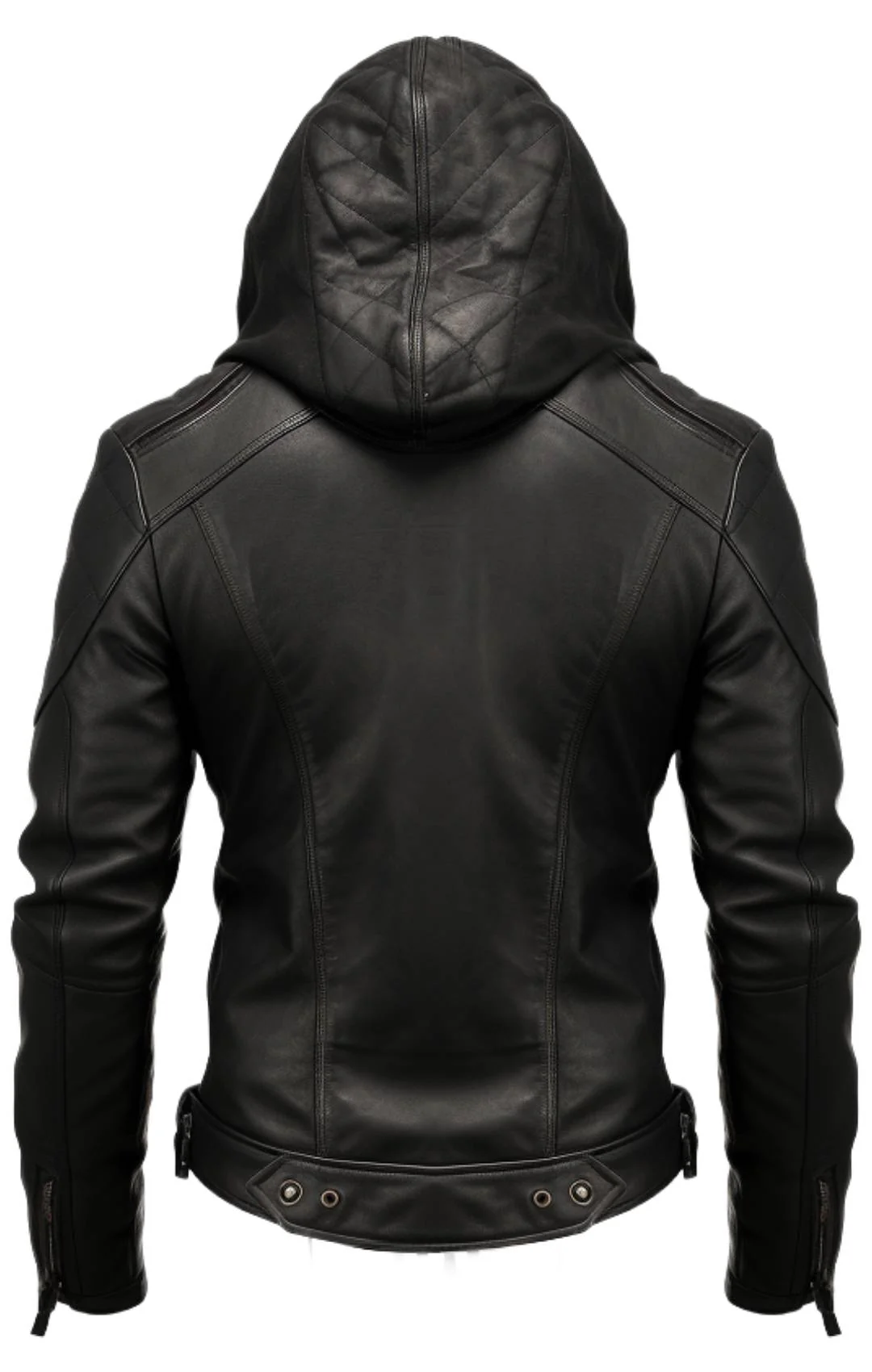 Men Black Hooded Leather Jacket