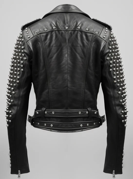 Men Black Leather Biker Studded Jacket