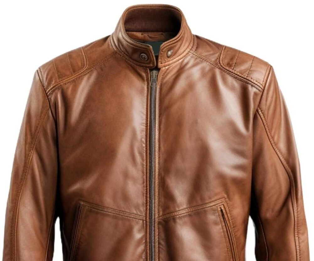 Men Brown Bomber Leather Jacket