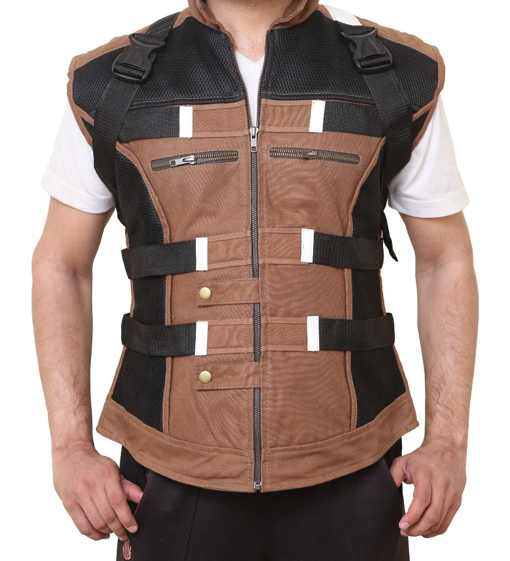 Men Brown Military Style Cotton Vest