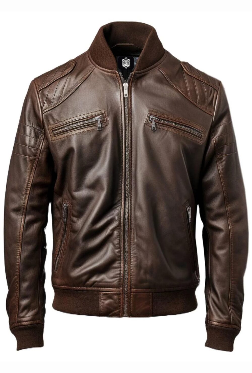Men Dark Brown Leather Bomber Jacket