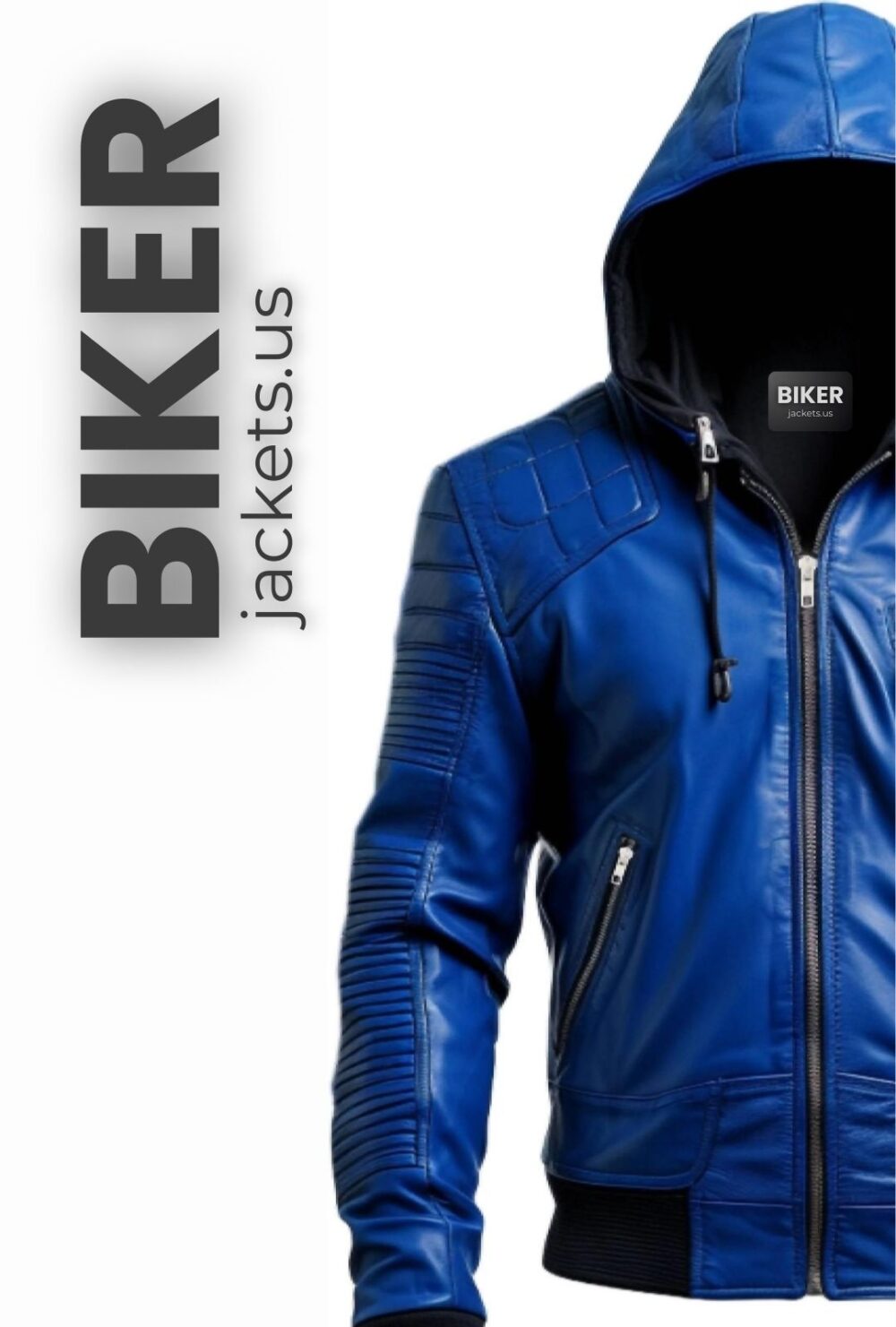 Men Stylish Blue Hooded Leather Jacket