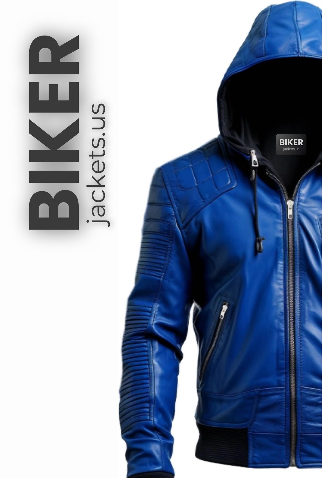 Men Stylish Blue Hooded Leather Jacket