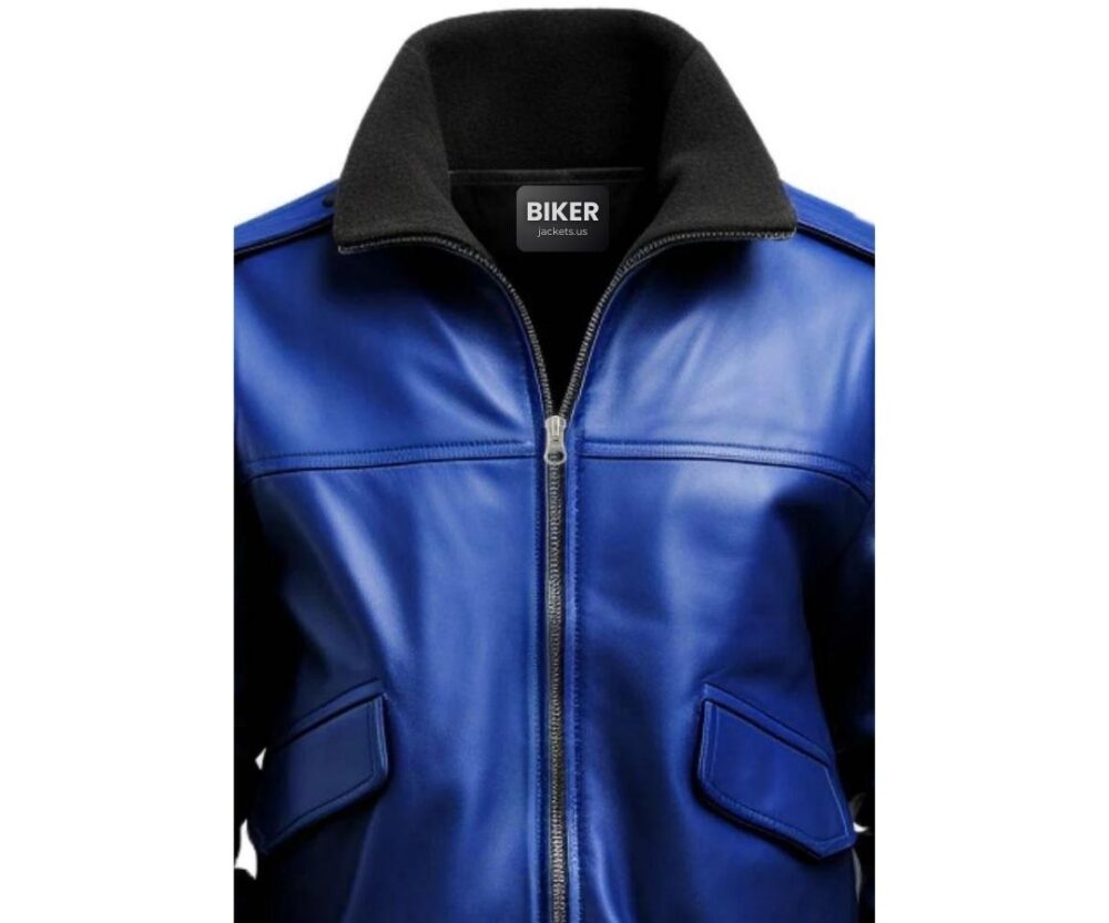Men's Blue Faux Leather Jacket