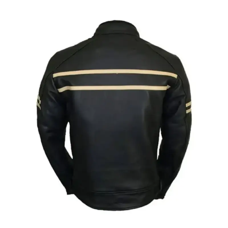 Mens Cafe Racer Retro Black Biker Jacket