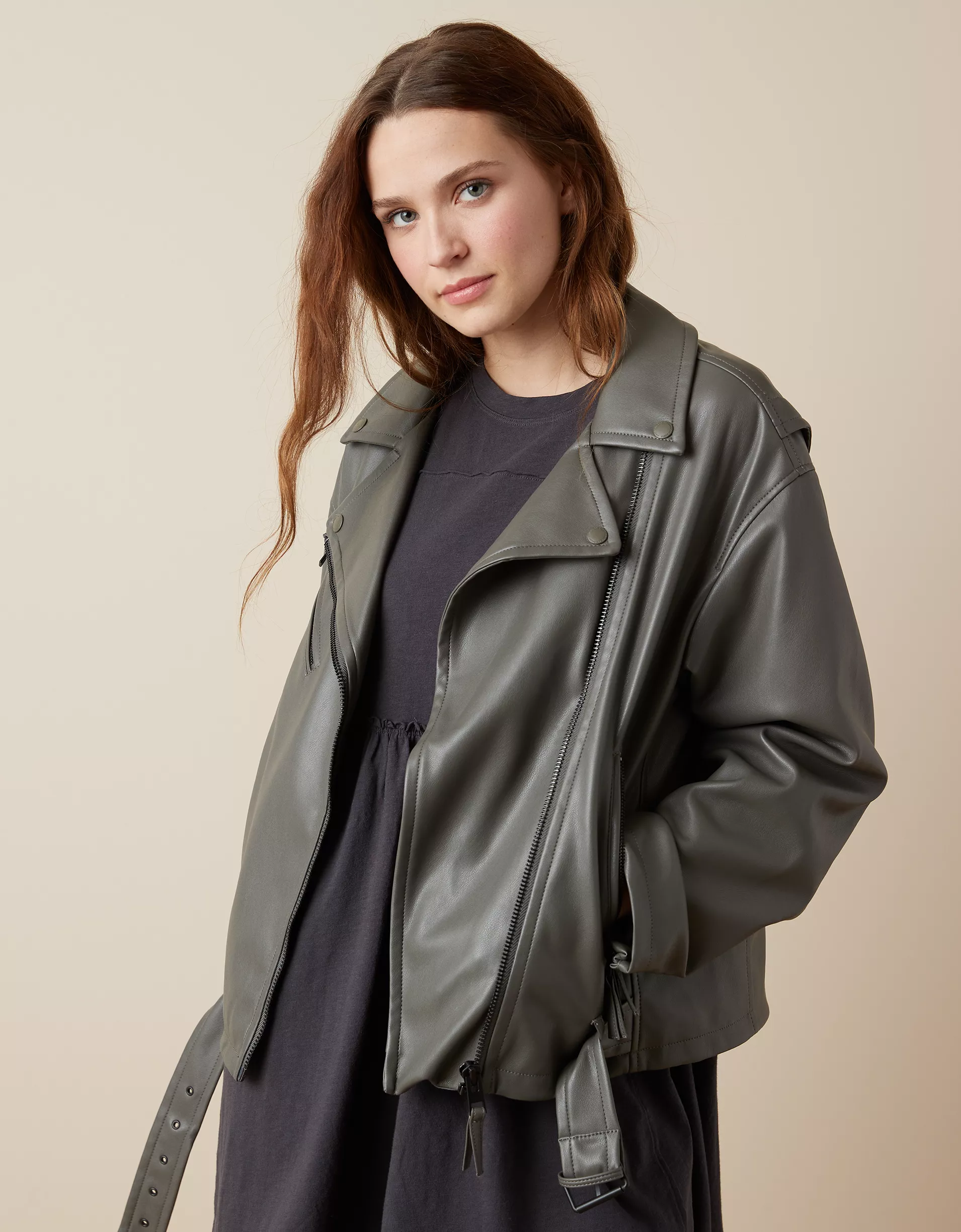 Oversized Faux Leather Biker Jacket