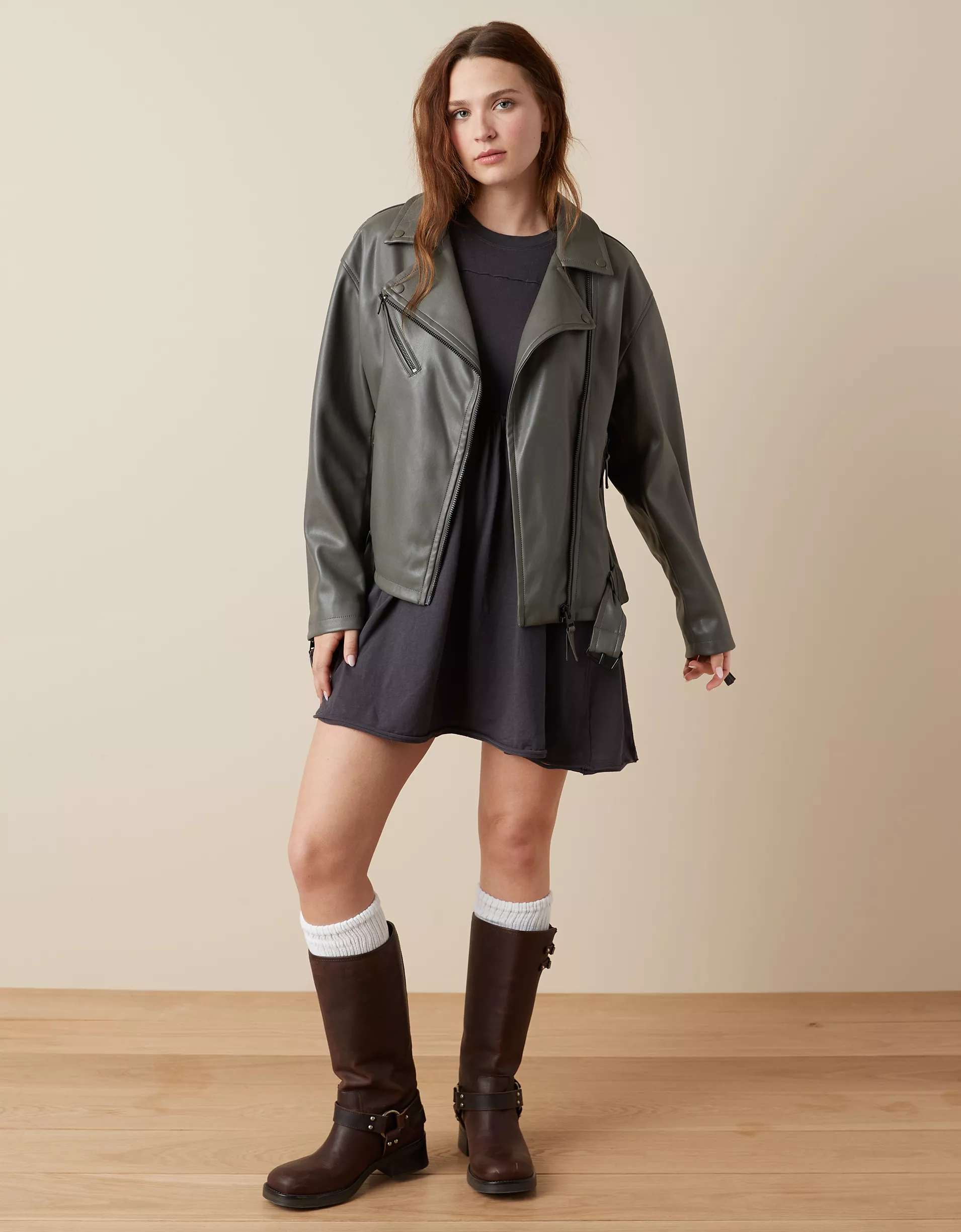 Oversized Faux Leather Biker Jacket