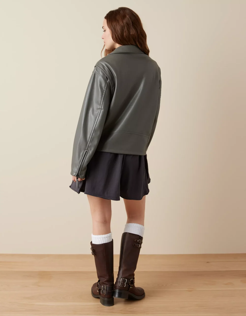 Oversized Faux Leather Biker Jacket