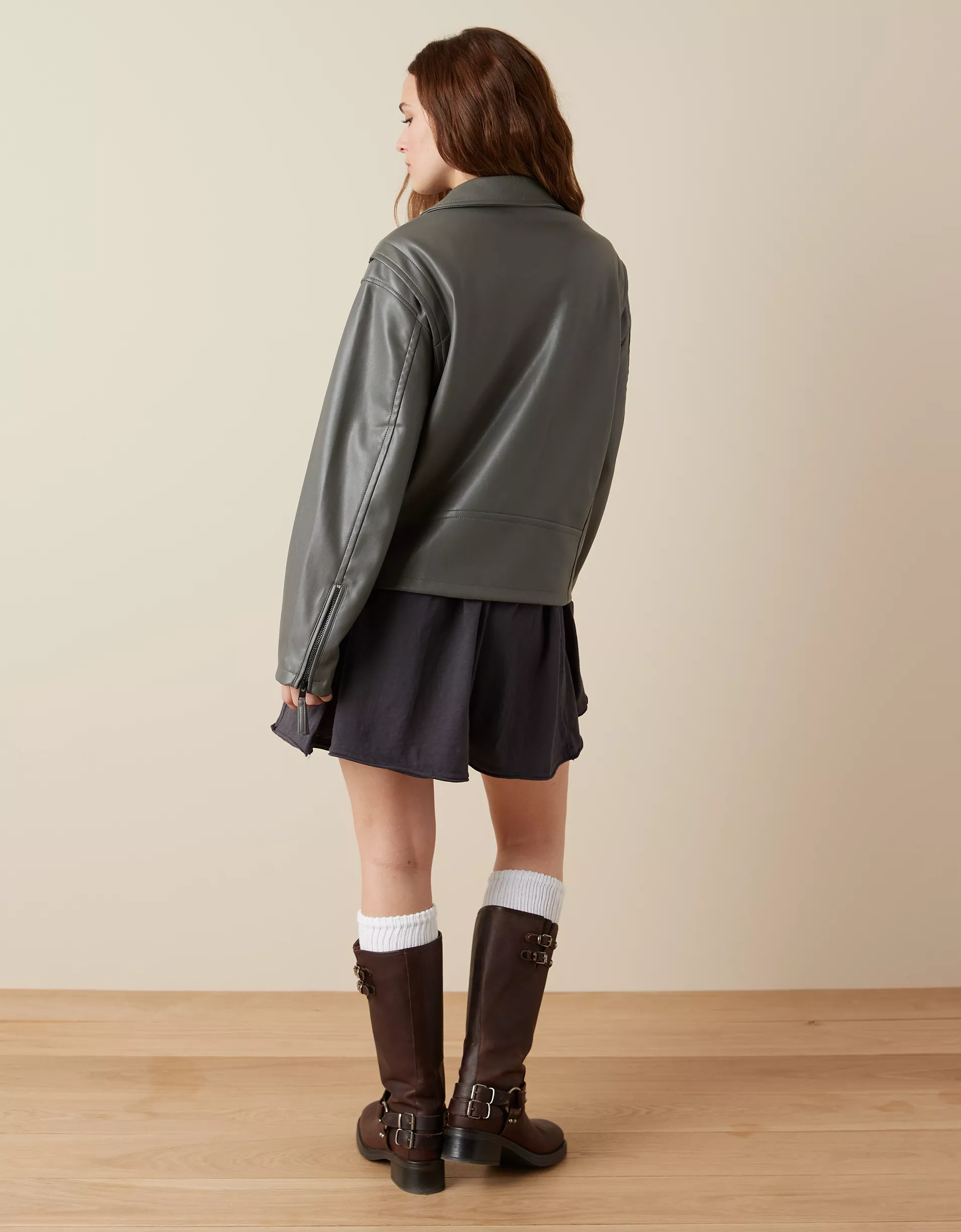 Oversized Faux Leather Biker Jacket