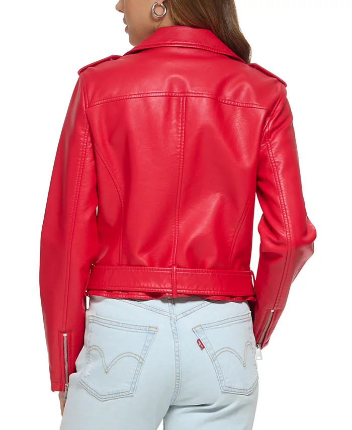 Red Leather Biker Jacket Ladies