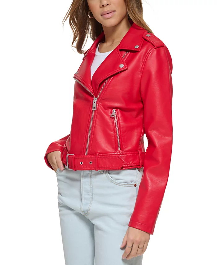 Red Leather Biker Jacket Ladies