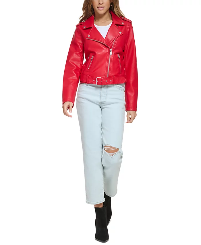 Red Leather Biker Jacket Ladies