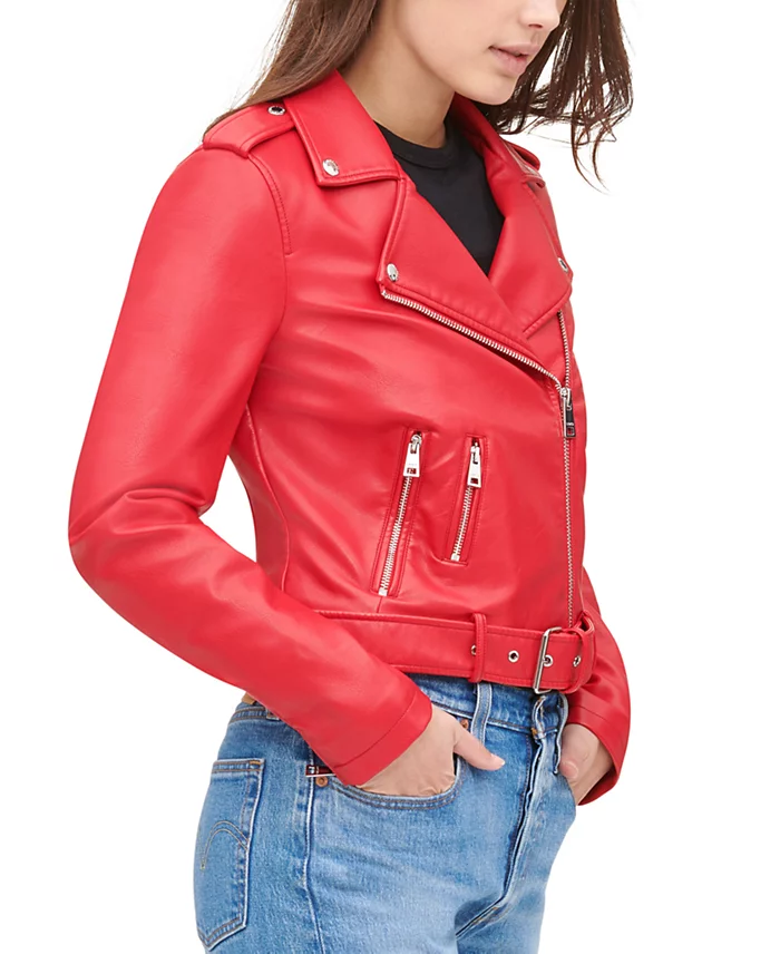 Red Leather Biker Jacket Ladies